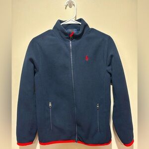 Polo Ralph Lauren Boys Fleece Full Zip Jacket, Large, Navy Blue and Red